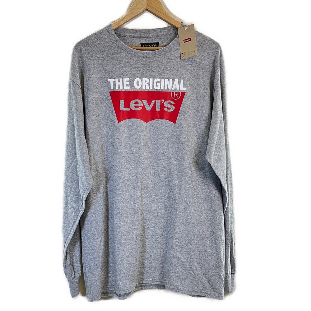 NEW Levi’s Long Sleeve Gray Printed Graphic Logo Tee, Size Large